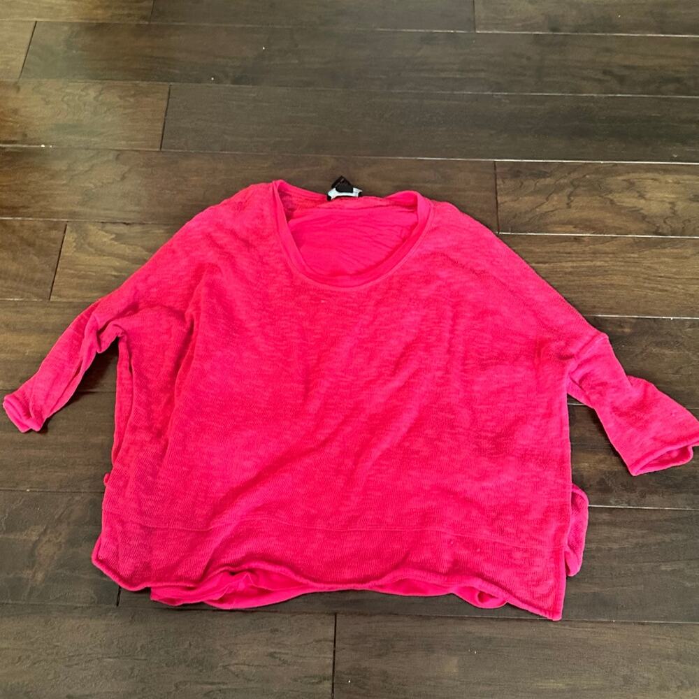Grace Elements Pink Tunic op Stripe Knit Mesh Shirt LARGE Summer Oversized